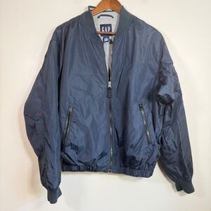 Gap Full Zip Nylon Flight Bomber Jacket Size Medium Navy Blue‎